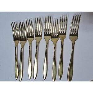 8 Vintage Dirigold Dirilyte Goldware Flatware Silverware 7.5” Dinner Forks